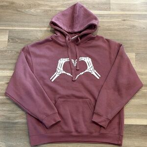 Women's Old Rose Pink Pullover Hoodie with Skeleton Hands Graphic